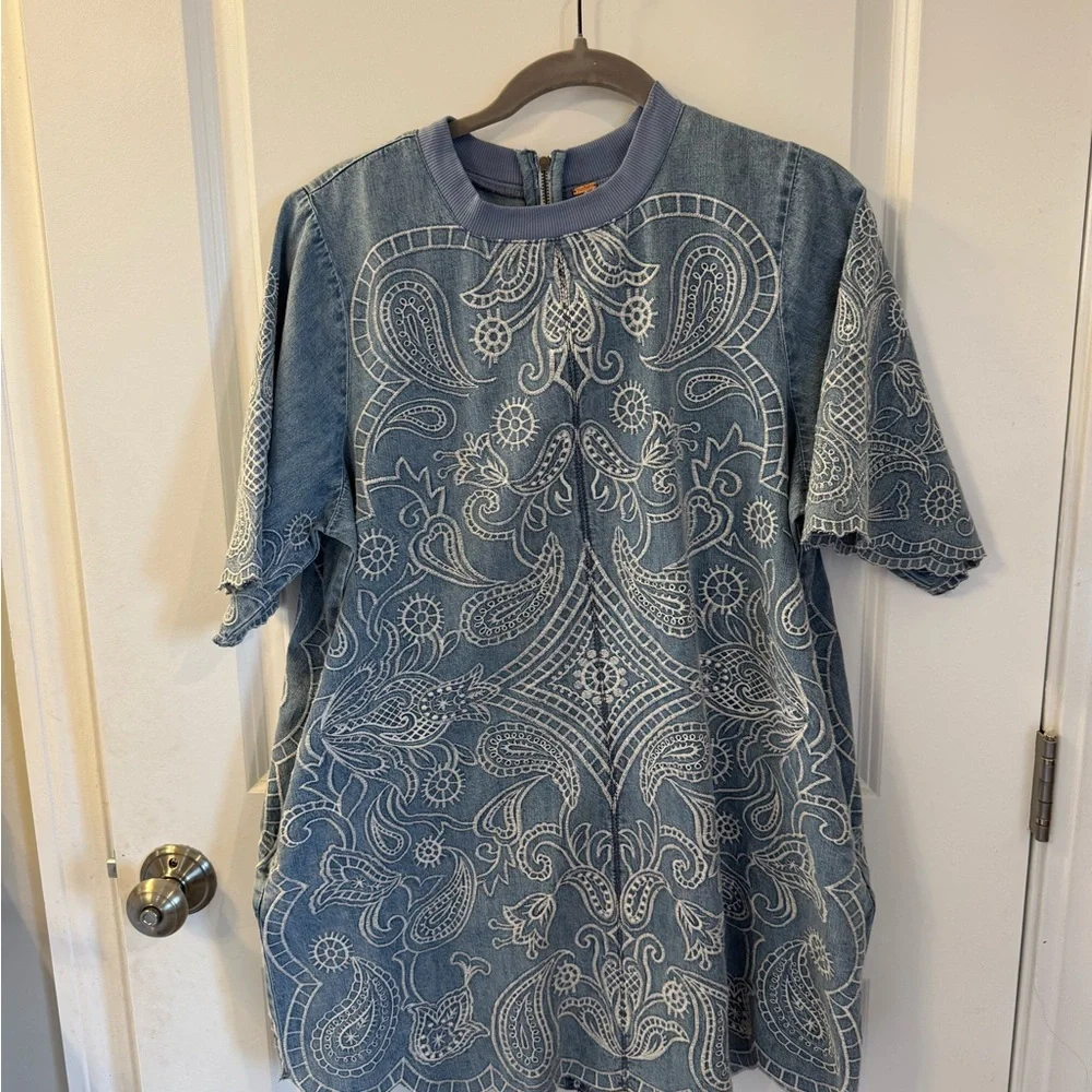 Free People Harlow Light Blue Embroidered Mini Dress - Picture 5 of 6
